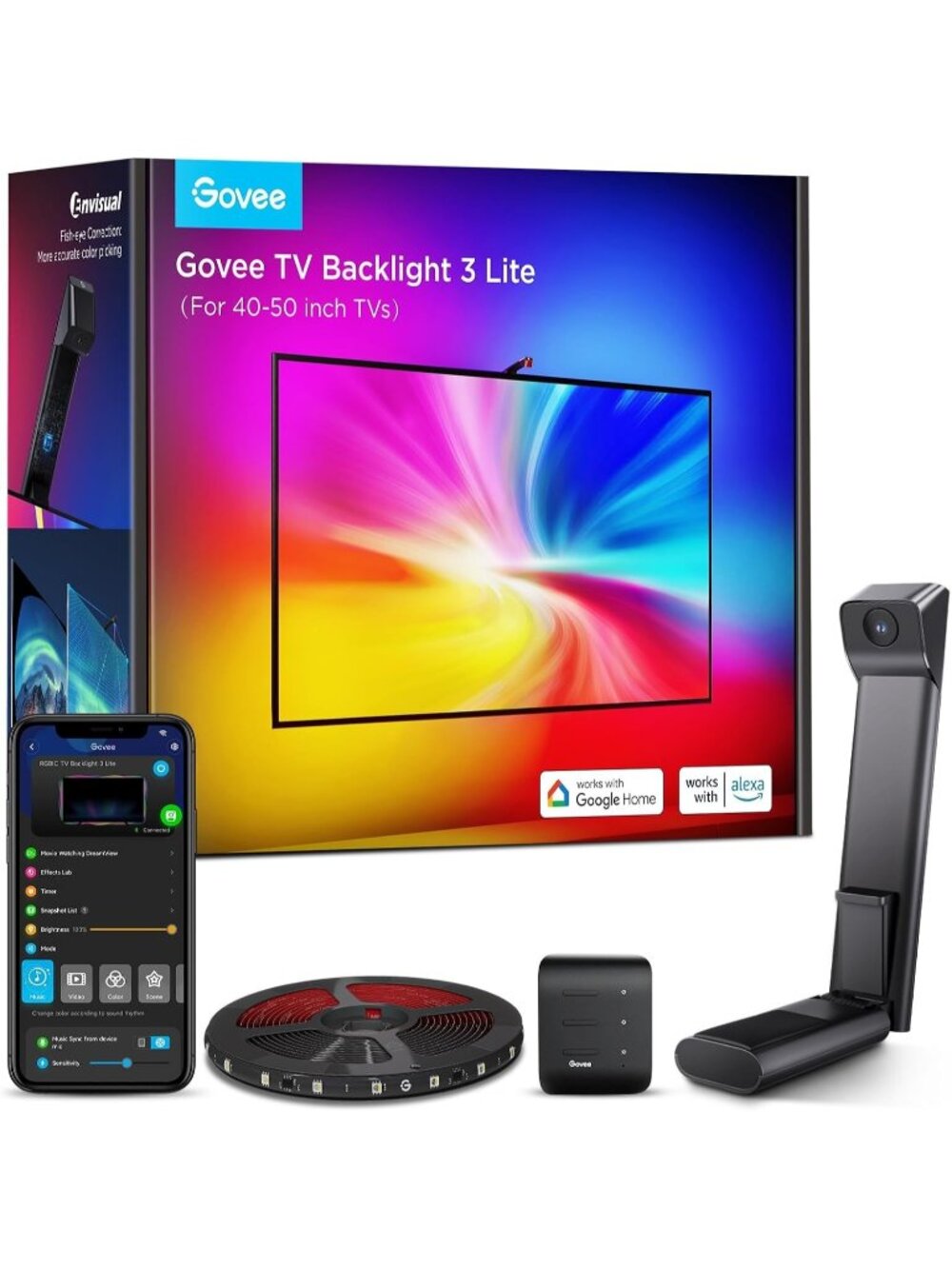 NEW Govee TV Backlight 3 Lite H6097 RGBICW LED Strip Camera 40-50 Inch TV